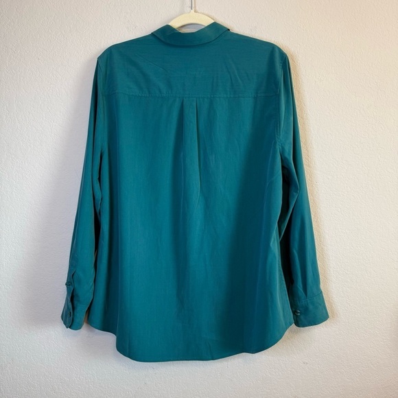 Chicos Jewel Tone Green Button Front Long Sleeve Blouse Top with Pockets Sz 2 LG - Picture 4 of 8